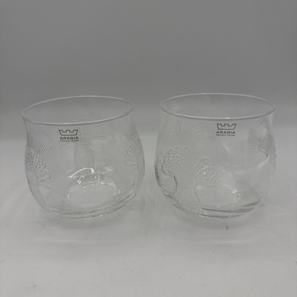 NUUTAJARVI GLASS FINLAND Silja Finish Cups Bowls Thistle Flower Arabia Rare Set